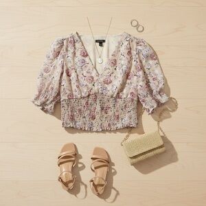 Express Floral Smocked Blouse Size M NWT Puff Sleeve Cottagecore